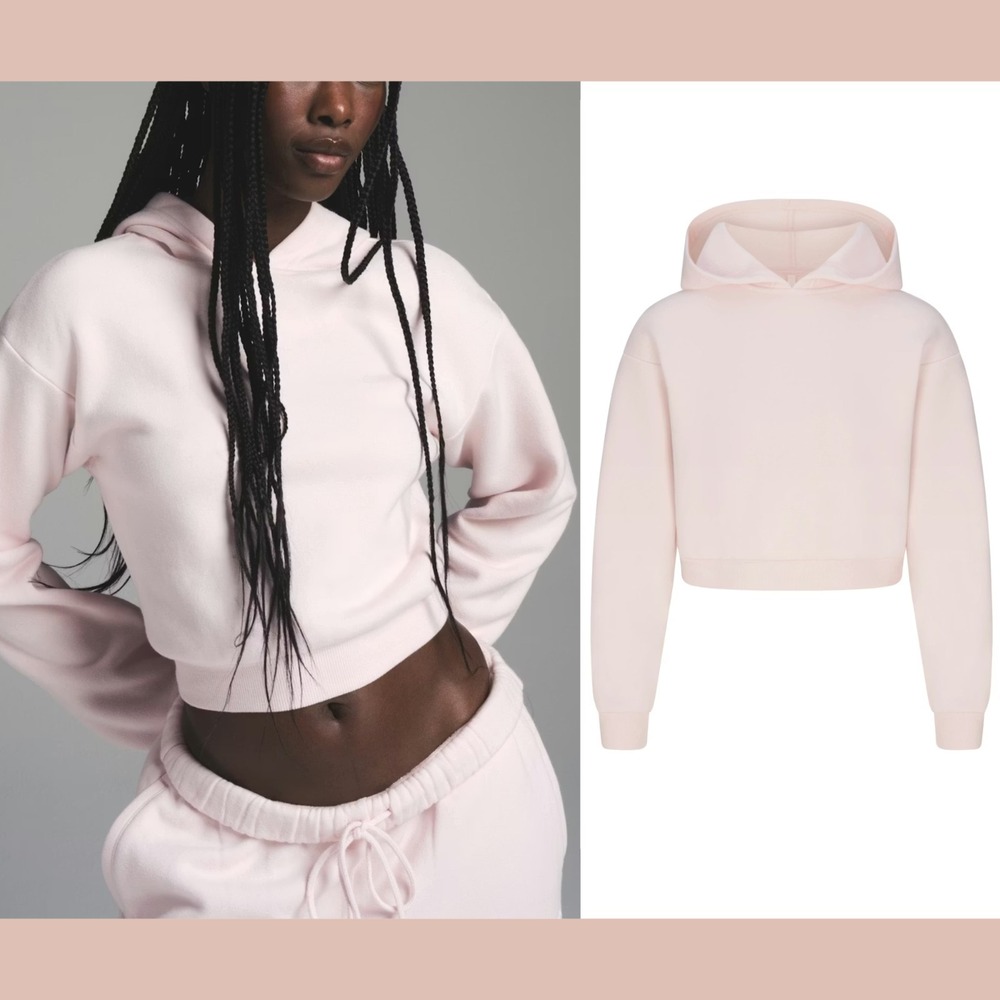 NWT $80 SKIMS [ 3X ] Cotton Fleece Shrunken Pullover Hoodie in Barely Pink T2019